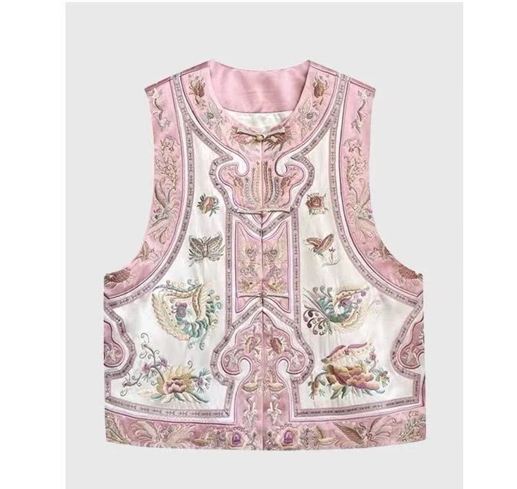 8829#新款春季新中式《凤羽蝶澜》网红复古立领绣花重工刺绣无袖