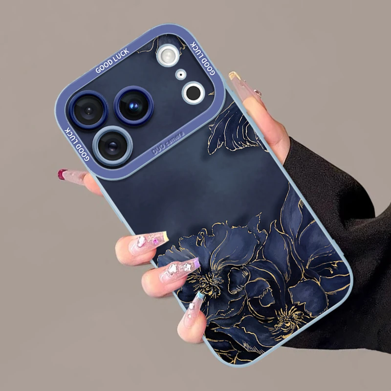 金边墨蓝适用苹果17promax手机壳iphone16pro新款15pro复古防摔套