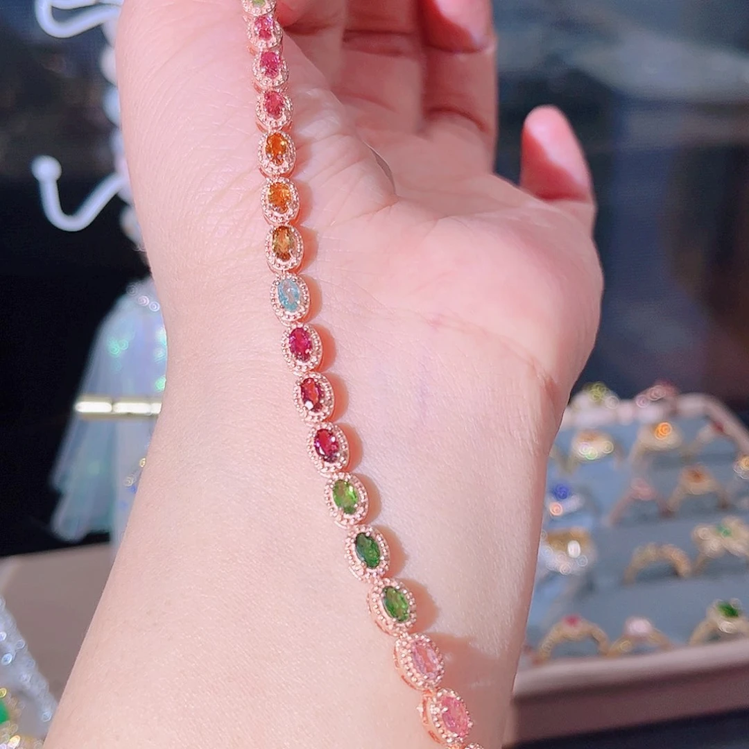 碧玺手链银S925镶嵌手链