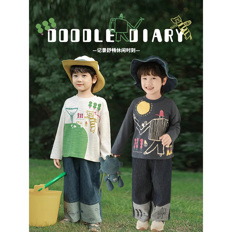 YOEHYAUL/幼悠春一波 男童春季休闲潮流卡通印花落肩T恤 N5577-1
