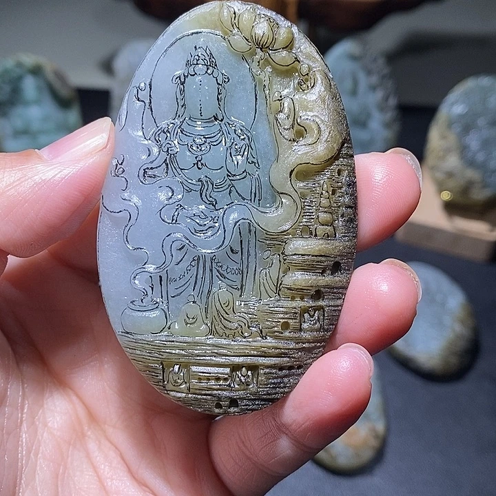 校***）定制翡翠未镶嵌观音牌修光15天