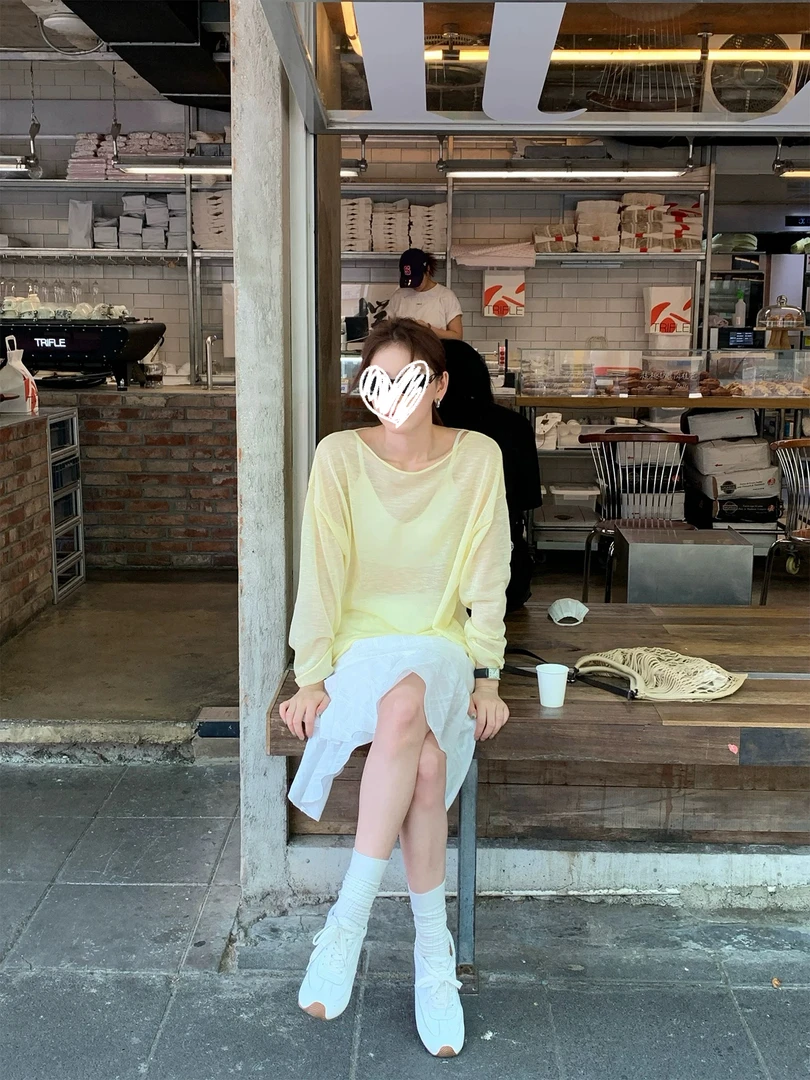 慵懒微透长袖t恤女夏季薄款防晒空调罩衫薄纱上衣6323