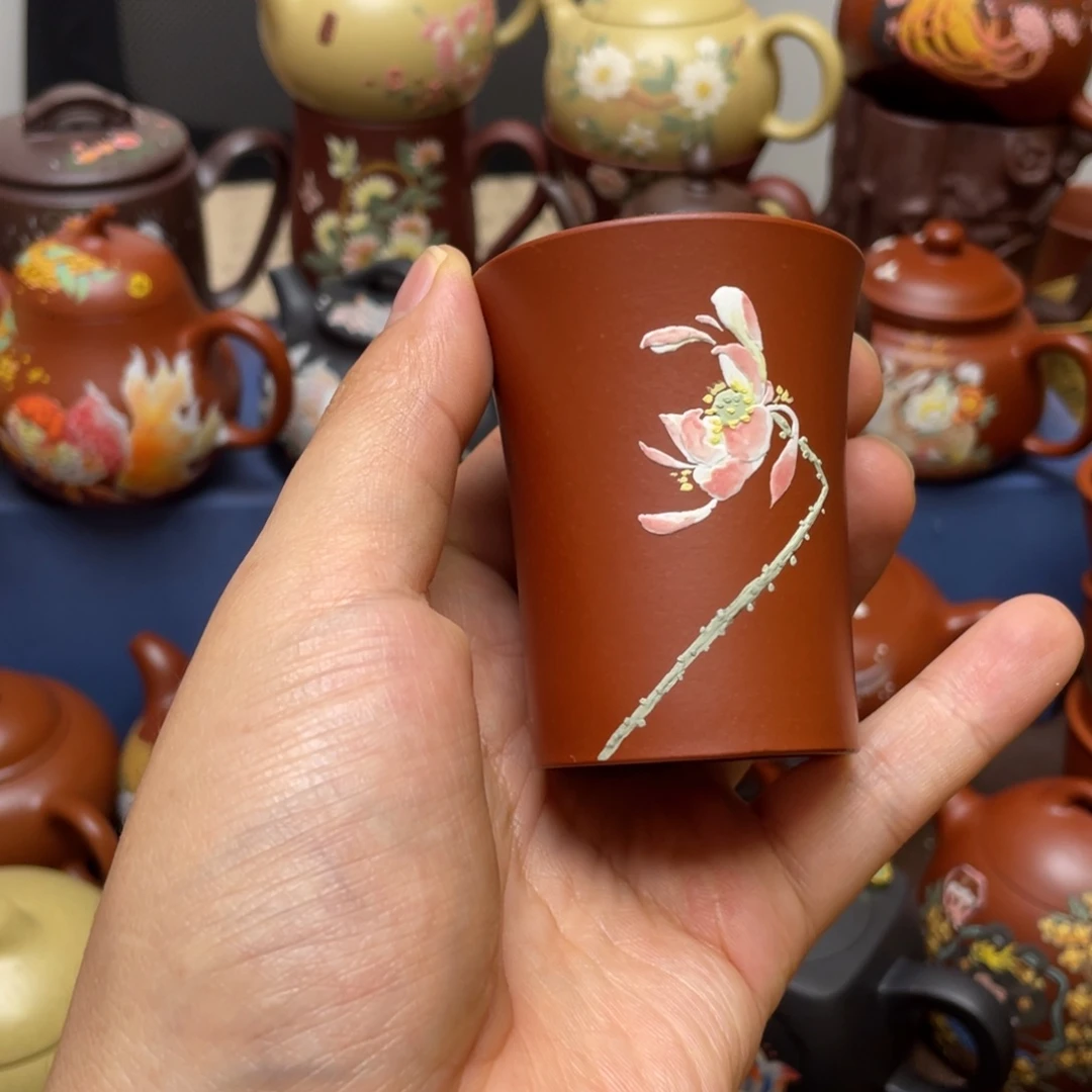 紫泥茶杯紫砂主人杯100cc