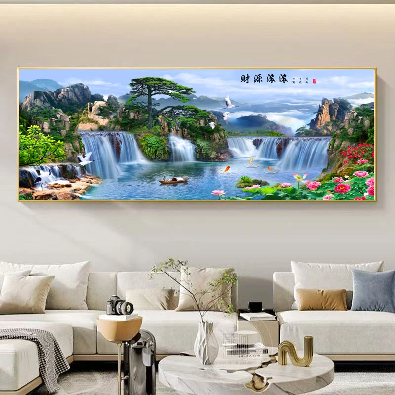 【财源滚滚】沙发挂画流水风景壁画客厅客厅装饰背景墙挂画家居饰品
