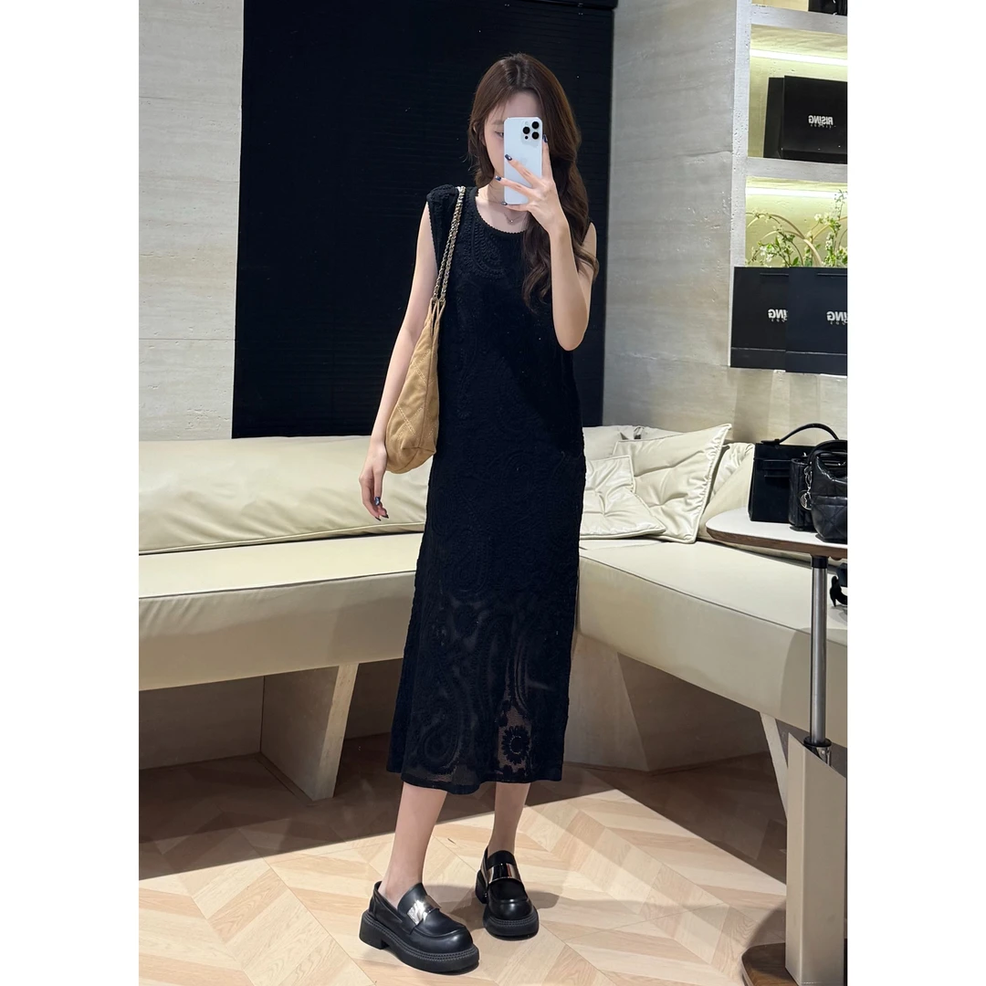 【小云姐】松弛贵气时尚显瘦无袖钩花连衣裙020248