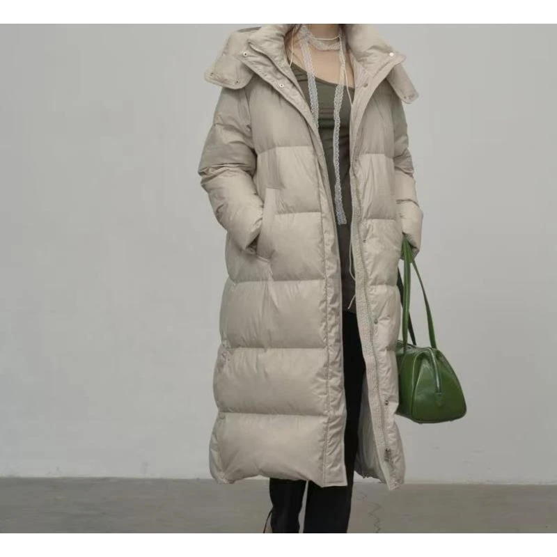 5843号611#韩系休闲宽松显瘦可拆连帽双口袋简约填充拉链外套长款