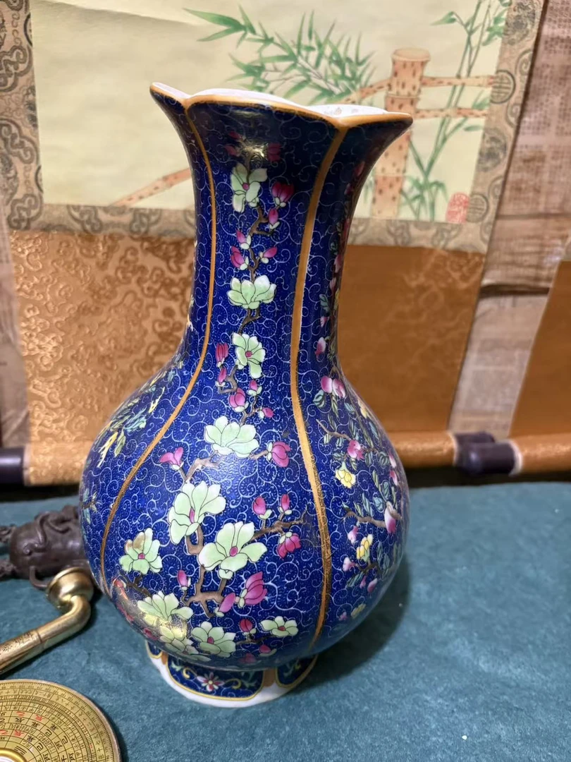 摆件思彤甄选花花蓝色瓶摆件