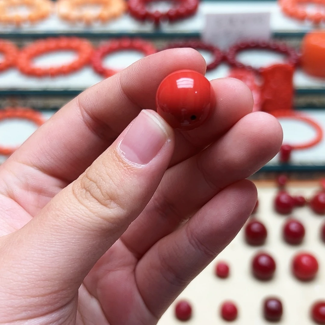 大理石磁石16mm桃红色单珠