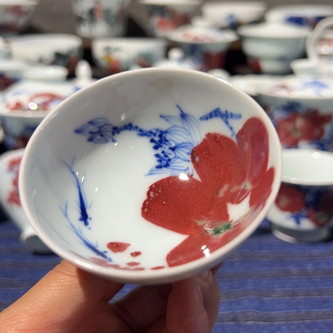 摆件原矿青花釉里红瓷器