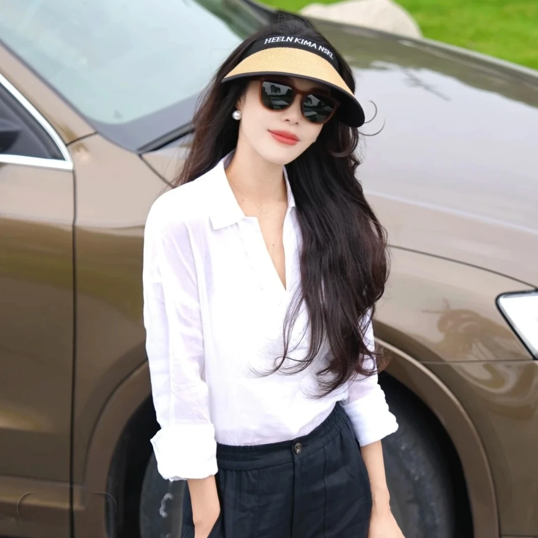 AMASS/阿玛施春夏季新款百搭套头长袖口袋V领宽松薄衬衫530074