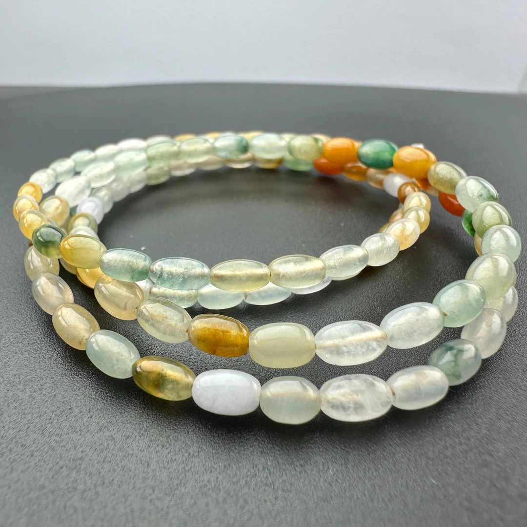 明清老料翡翠多彩枣珠塔链手链项链(3.3﹣5mm周长71cm)百搭