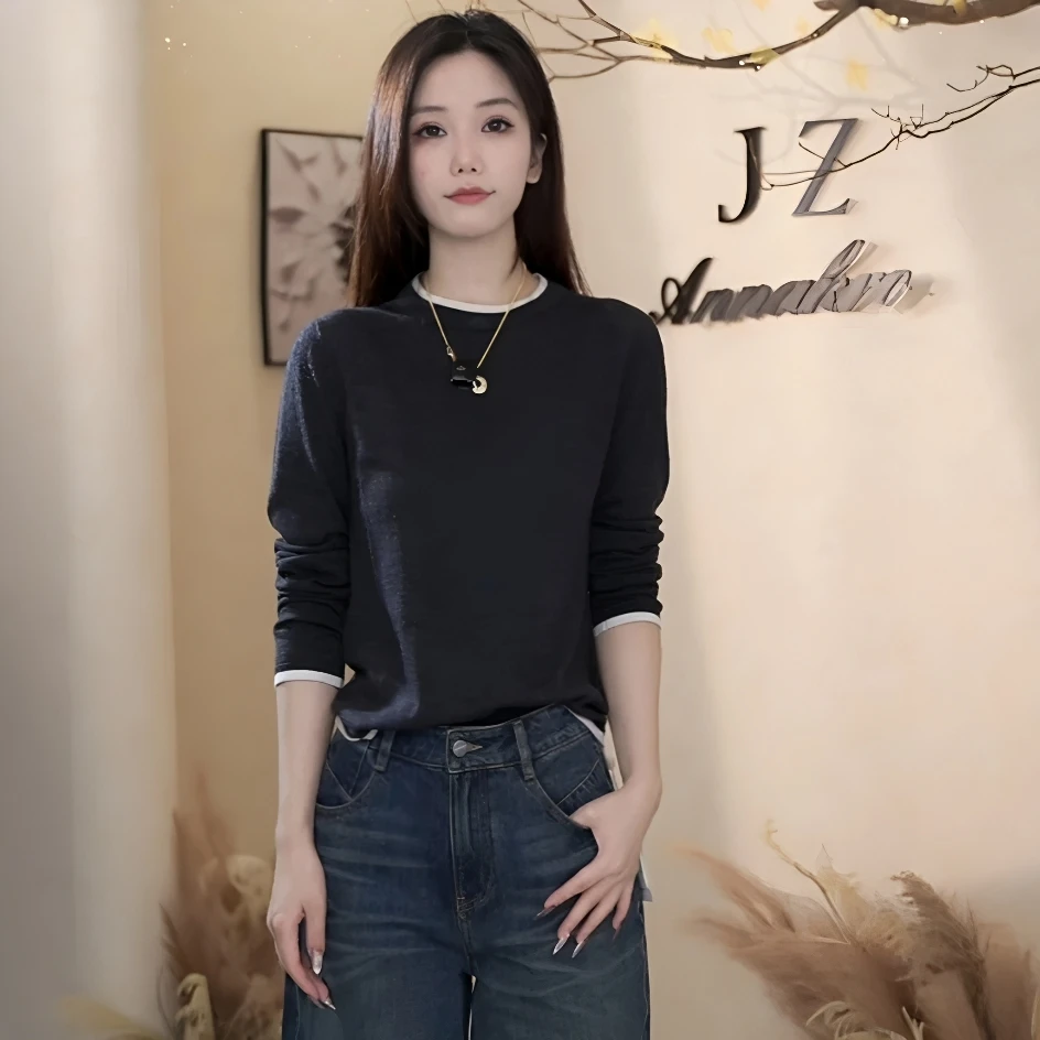 JZ玖姿假两件针织衫女2025新款商场同款休闲100%羊毛衣JWFC31021