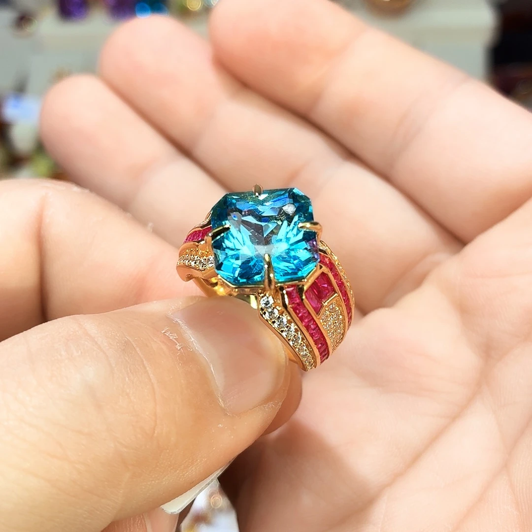 托帕石戒指银S925镶嵌