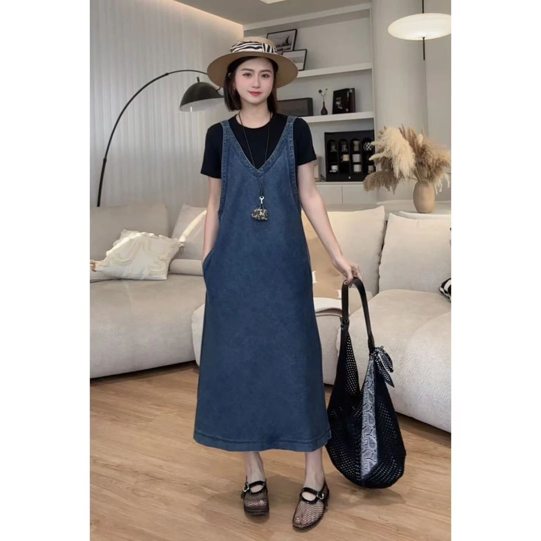 【复古港风】显瘦气质复古港风牛仔背带连衣裙A0006