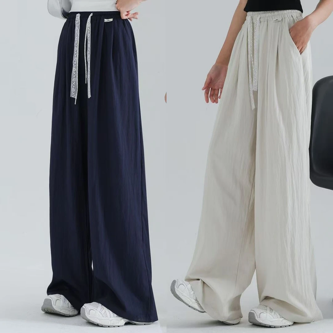 女童夏季薄款冰丝裤子2025新款洋气中大童休闲直筒阔腿裤外穿夏装