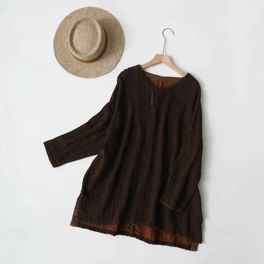 【七喜棉麻】亚麻V领短款上衣