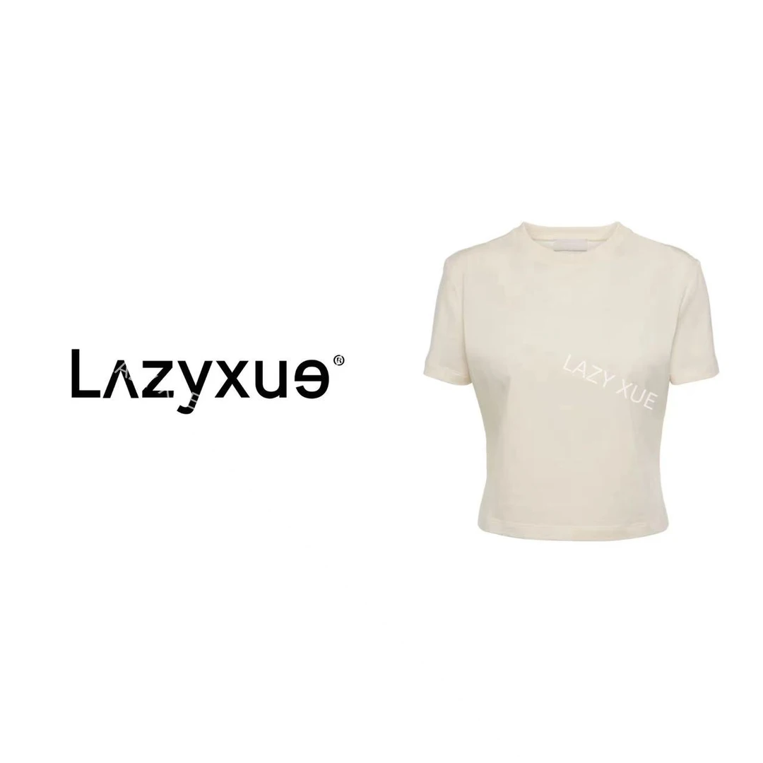 LAZYXUE薛懒懒/"M1U"夏季胸口简约刺绣小标圆领短款半袖T恤 25237
