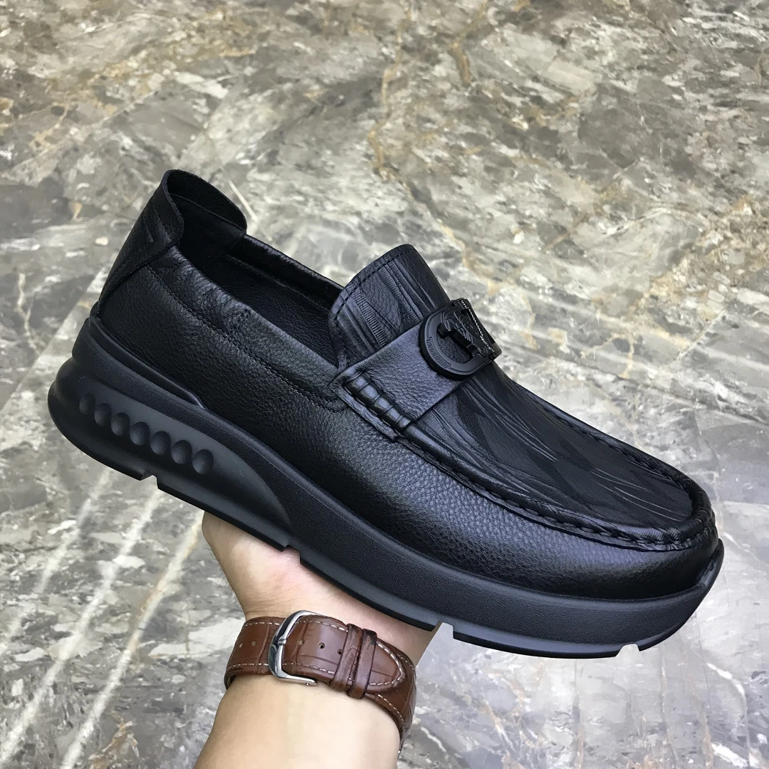 广州真皮男鞋新款头层牛皮轻便厚底休闲鞋百搭一脚蹬潮流时尚皮鞋
