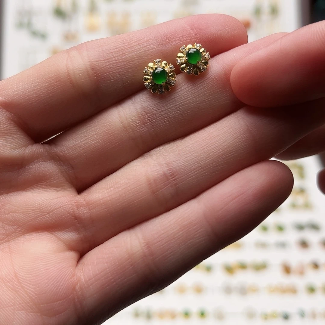 银S925镀金镶嵌和田玉耳钉