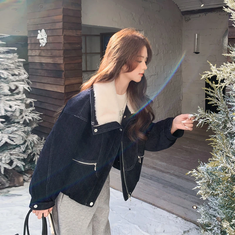 复古港风牛仔派克服厚款女ins风2025冬季新款甜酷风百搭棉服外套