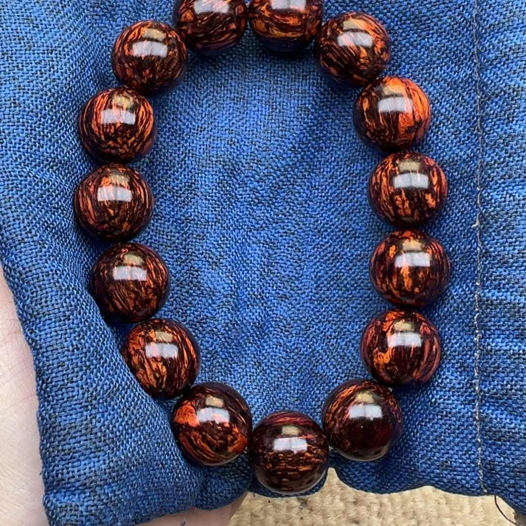 风****花梨木类手串/手链红降15圆珠黑金火焰纹超一档093