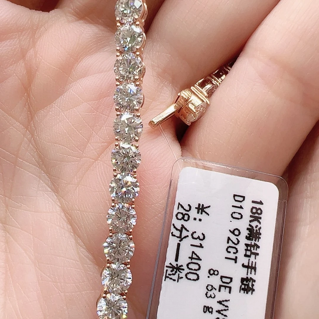 实验室培育钻石套链18K金镶嵌单颗28分，玫瑰金色网球款手链