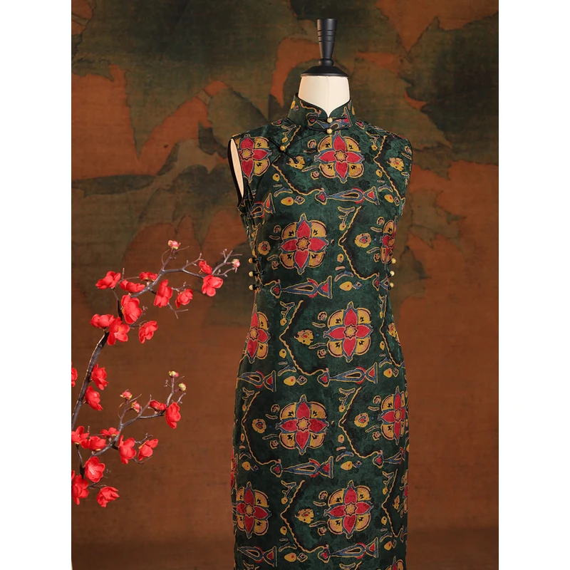 女神姑娘【山野来信】香云纱桑蚕丝无袖有省古法旗袍Q50520-5-30