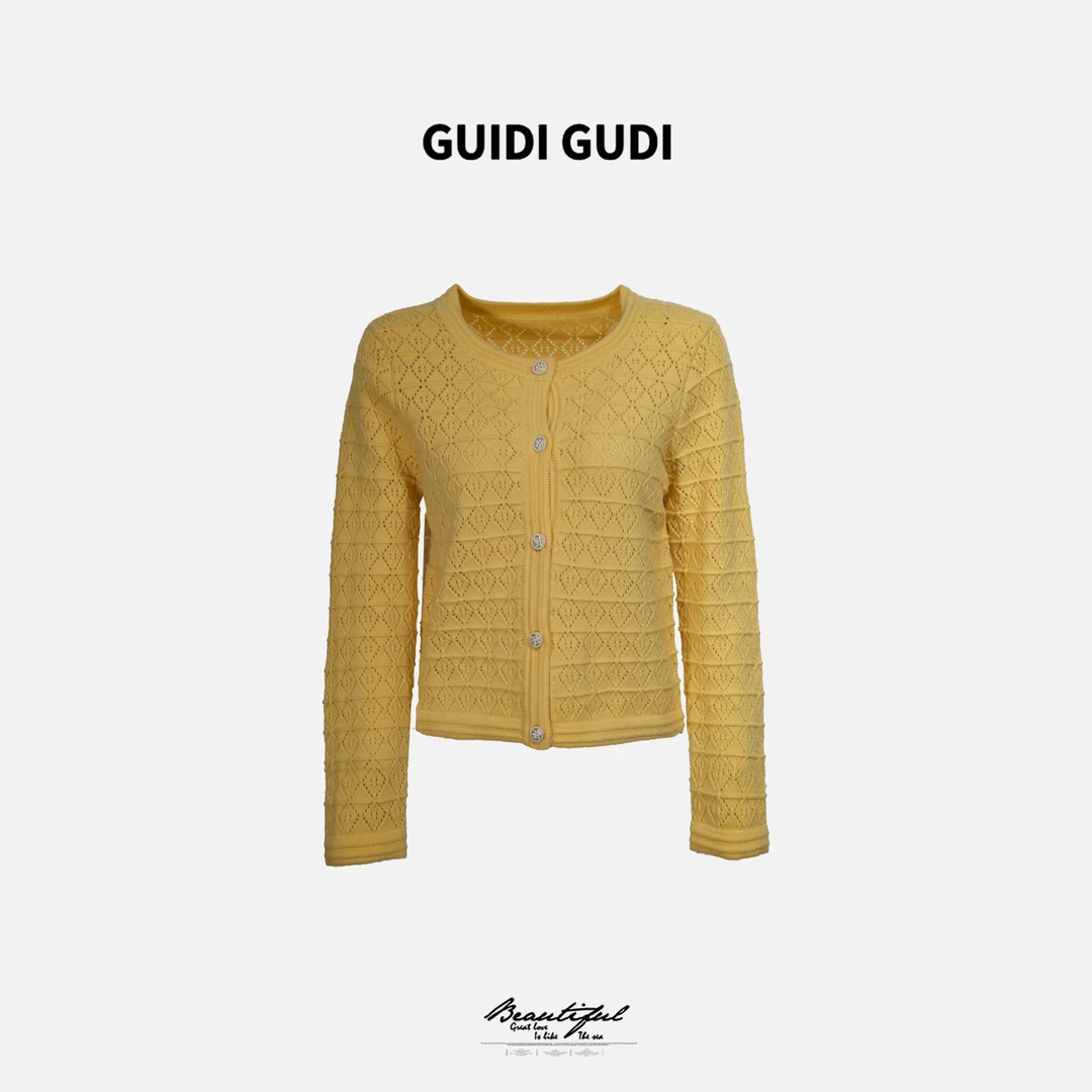 GUIDI GUDI【特赦】羊毛气质重工长袖开衫外套/黄加蓝