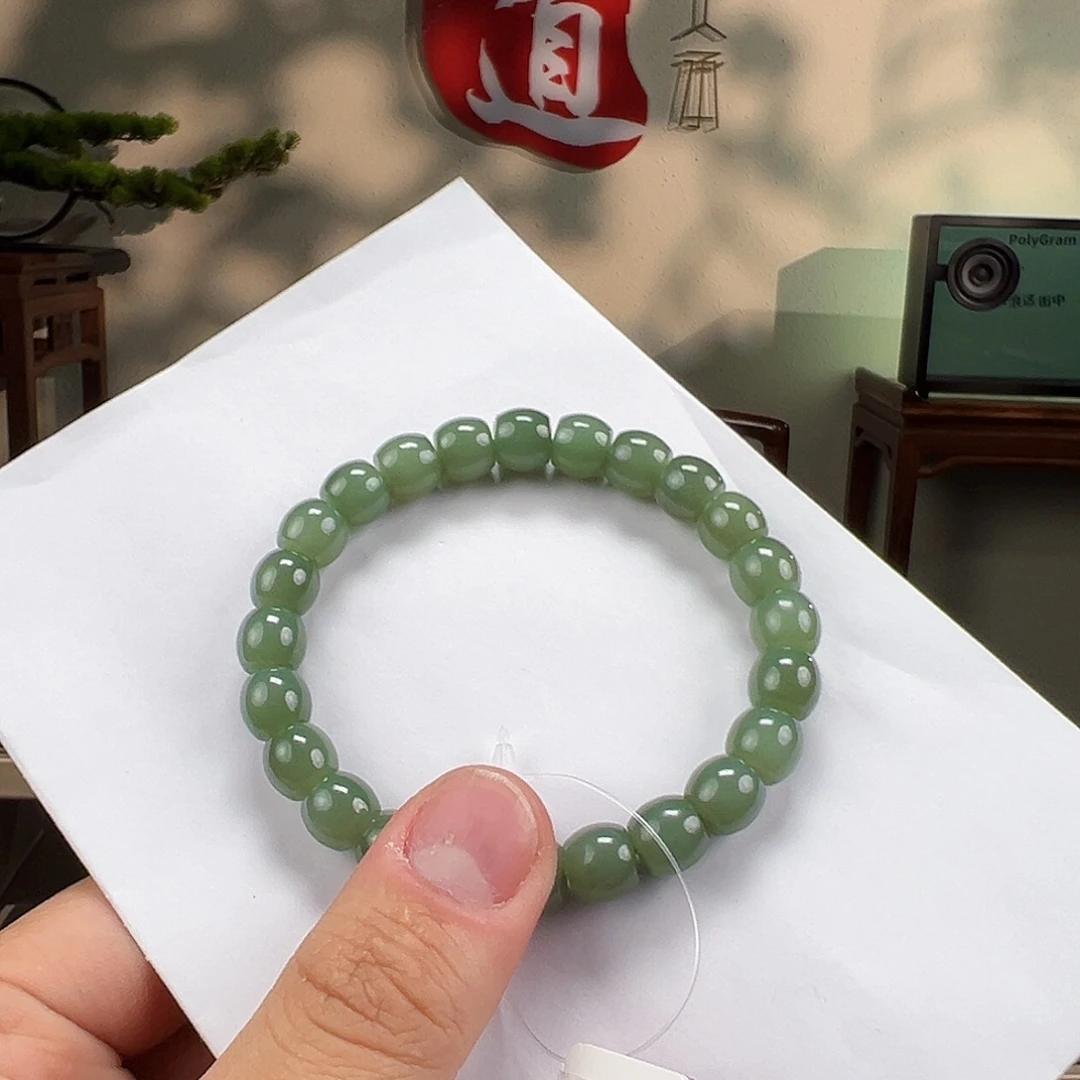 和田玉未镶嵌颈饰卡9mm粉青