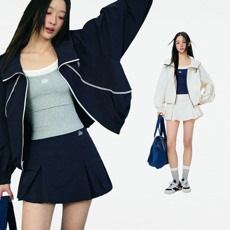 PINPINPLUS丨「白昼流星」浮雕感花边连帽外套短裙套装PABEA112002Y