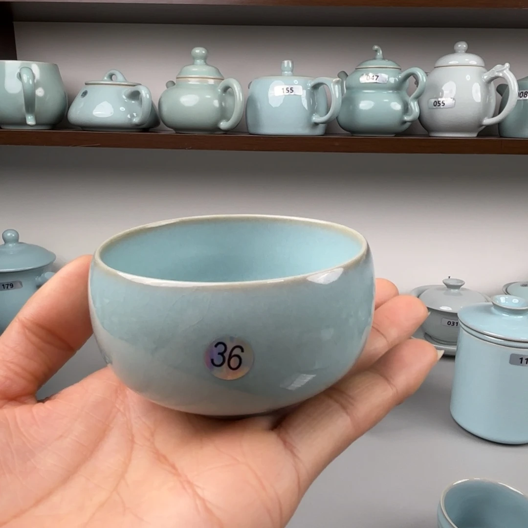 陶摆件汝瓷圆融杯支钉烧天青釉开播福利