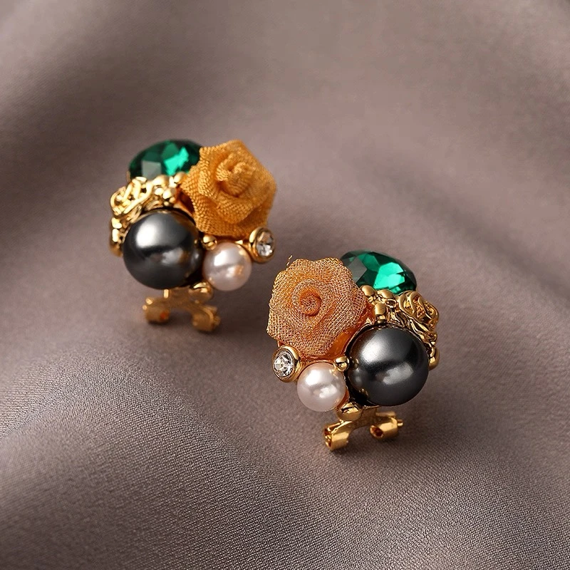 铜合金无非金属耳饰 拼色耳环气质小众复古宫廷个性精致