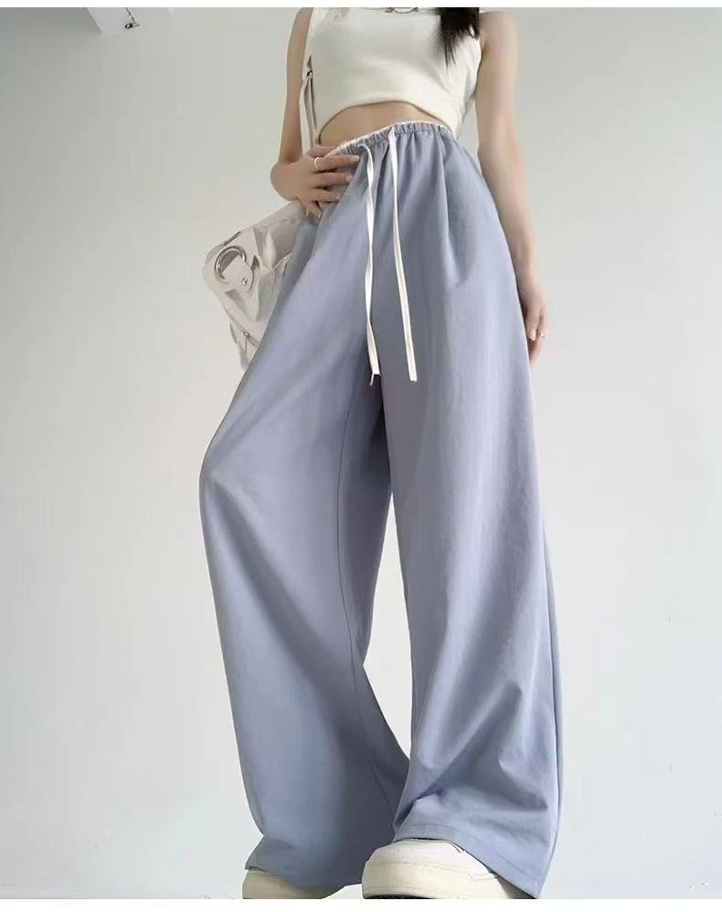 夏季薄款宽松舒适亲肤撞色松紧腰抽绳休闲裤H5206