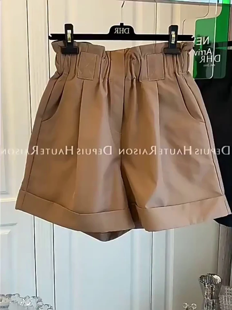 高腰西装短裤女夏季小个子休闲阔腿裤直筒宽松工装花苞裤五分裤子