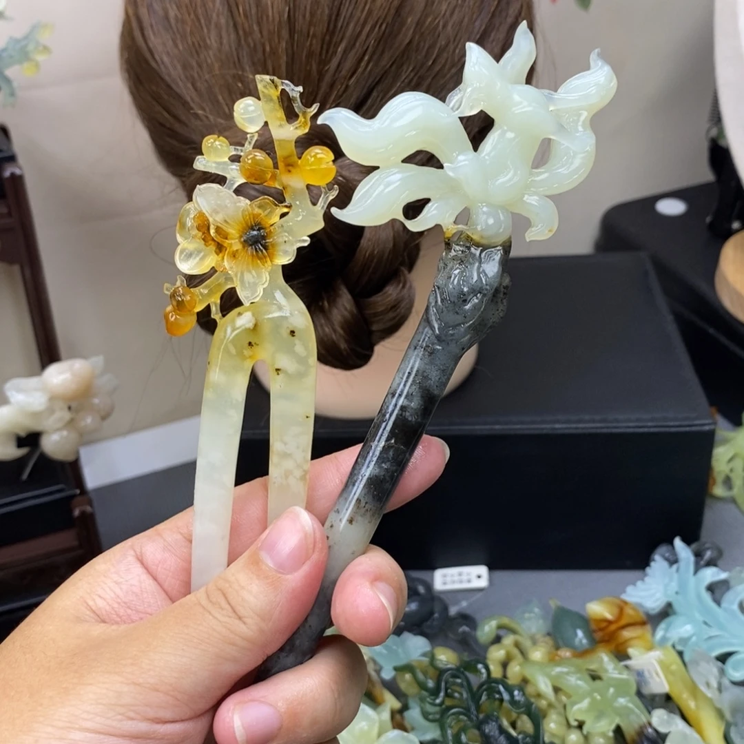 兔***姐蛇纹石玉合金发饰