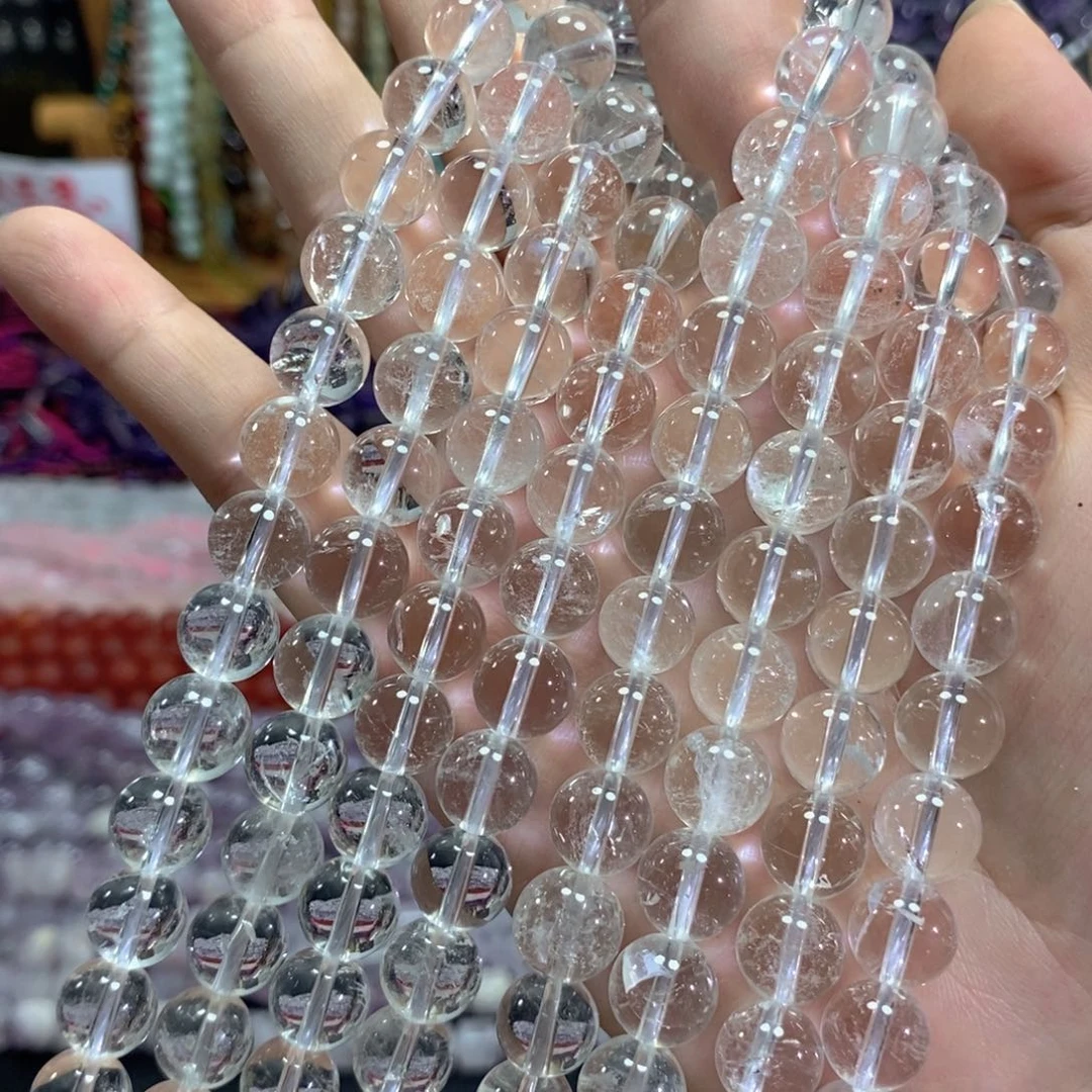 未镶嵌玛瑙/玉髓珠宝半成品天然白水晶一条卡10mm