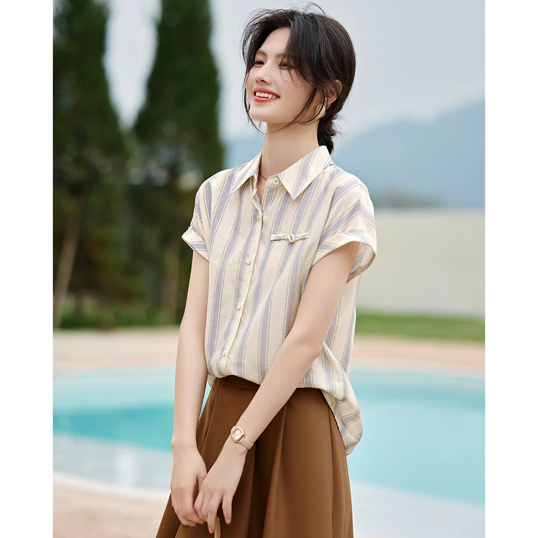 XWI【尼斯周末】25新款南法简约轻休闲夏日百搭气质条纹衬衫3098