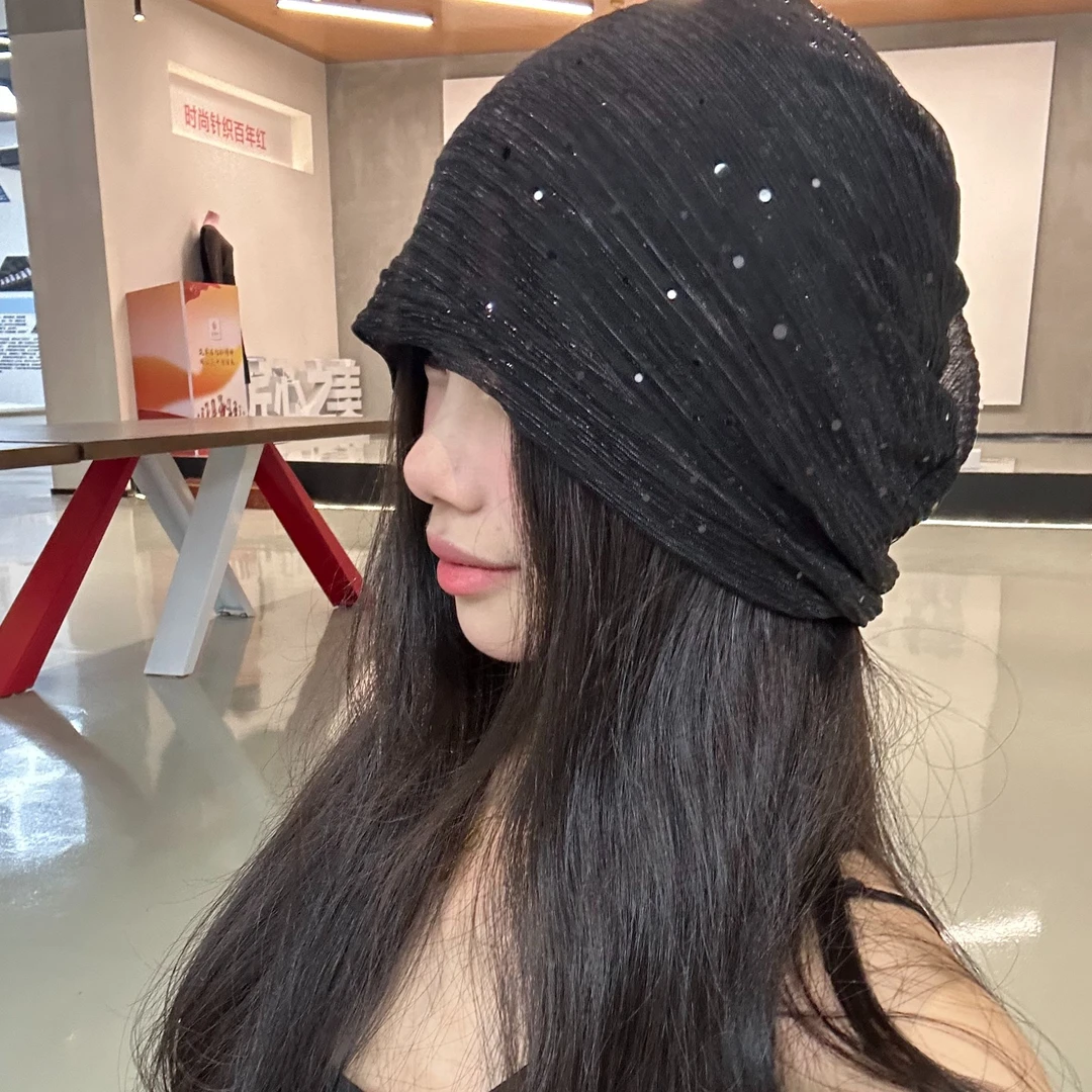 薄款亮片堆堆帽夏季新款显脸小冷帽复古辣妹包头帽百搭户外