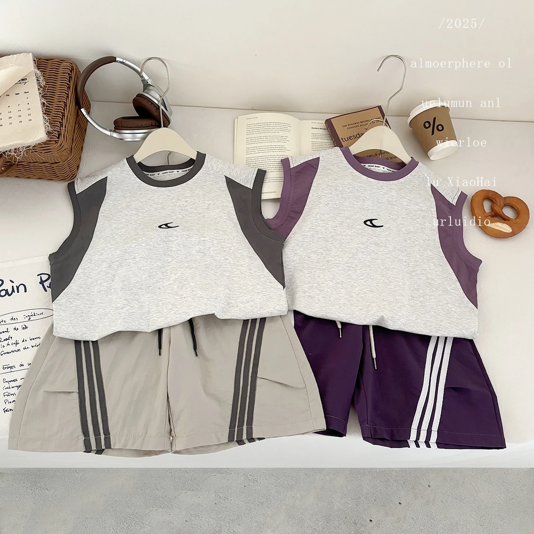 【A类冰爽套装】儿童夏季无袖背心套装棉质拼色运动俩件套伞兵裤