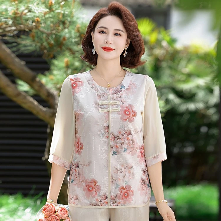 2025碎花中国风九分裤常规款长裙中老年女装小衫30-40岁洋气女装