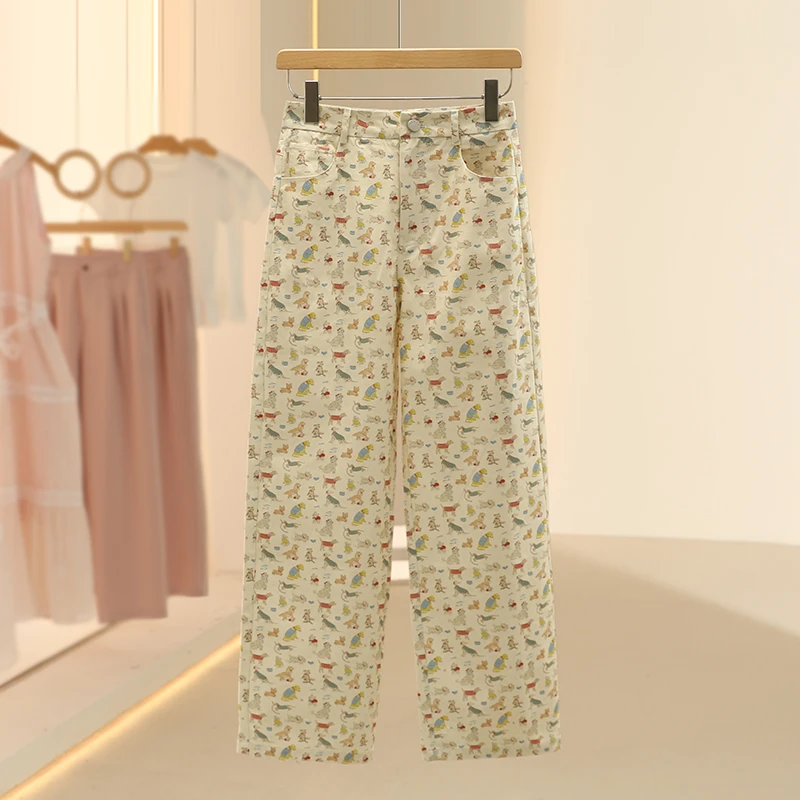 【SE】趣味纯棉小狗可爱印花牛仔裤2025夏季新款设计师