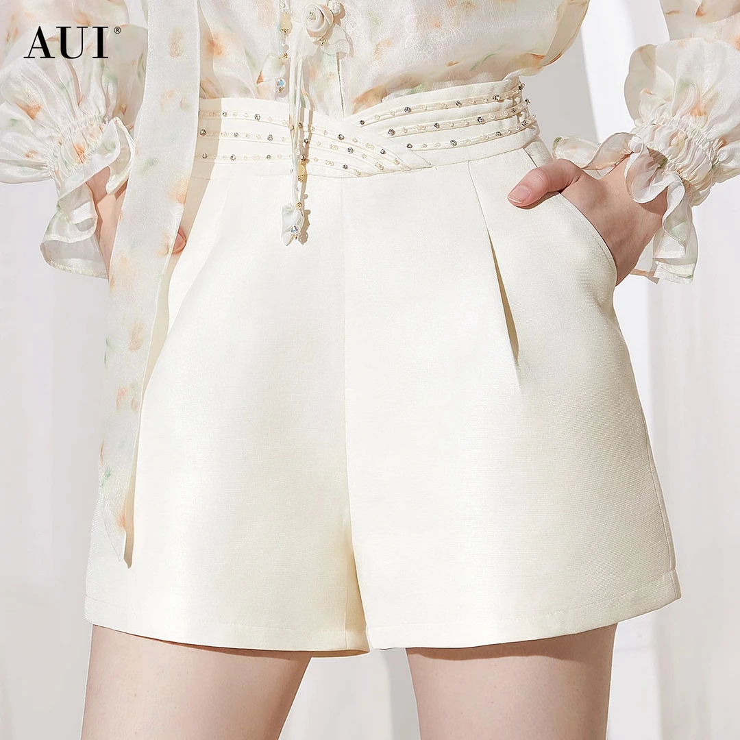 【小云总专享】AUI杏色高腰显瘦阔腿裤职业休闲短裤-24W074149