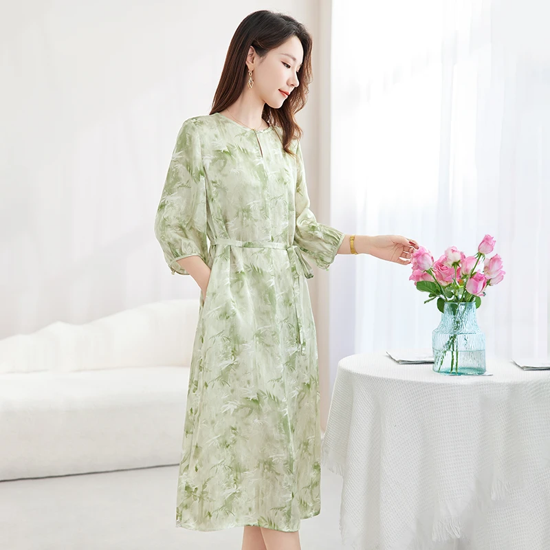 水墨佳人桑蚕丝真丝气质女装连衣裙82599730