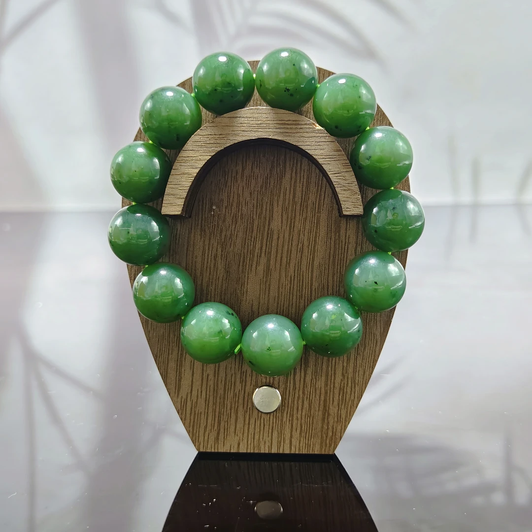 N和田玉碧玉圆珠手串（卡16）1972