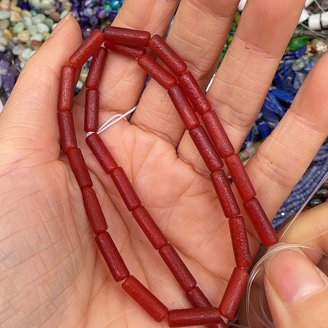 玛瑙/玉髓合金珠宝半成品橘皮红玛瑙4-13mm一条