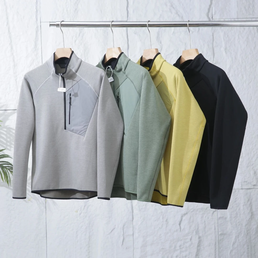 【包边包条】保暖一体情侣户外立领套头男半拉链薄绒打底衫D2814