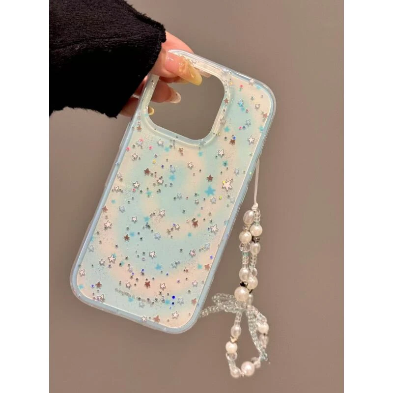 唯美小清新蓝白旋涡纹满屏星星适用于iphone16promax苹果15手机壳