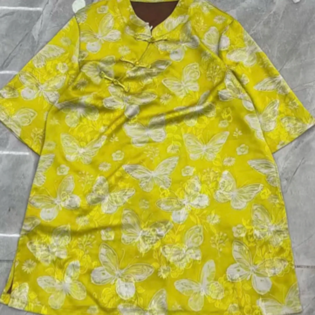 2025夏季新款中式国风复古立领盘口复古提花中袖上衣