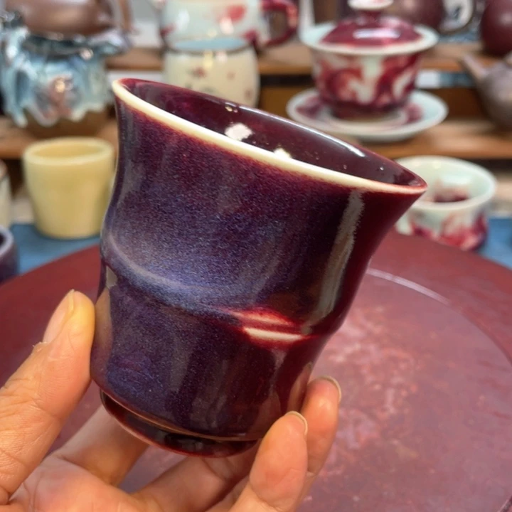 摆件玉石釉手工竹节杯