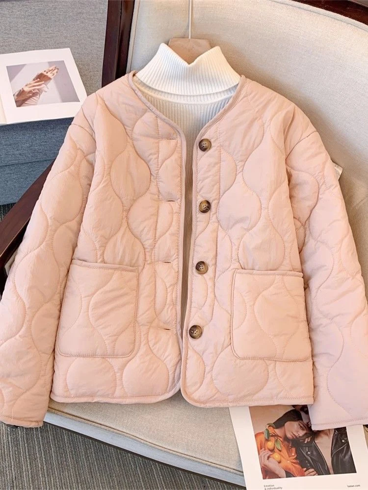 粉色羊羔绒棉服外套女